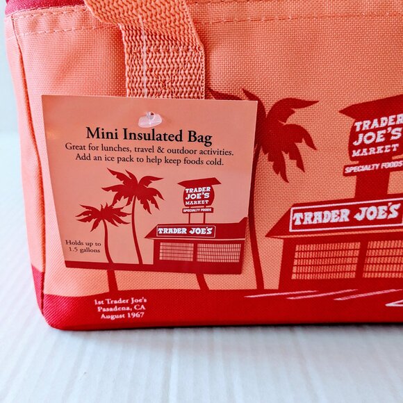 *NEW* TRADER JOES Mini Insulated Tote Bag Coral HURRY! LIMITED EDITION!! NWT - Picture 5 of 6